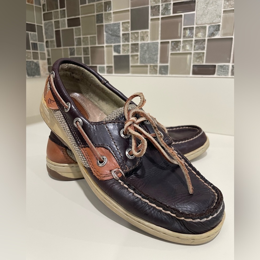 Sperry Size 6 Dark Brown and Tan Boat Shoes